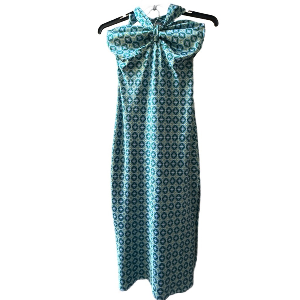 Vestique Teal and Yellow Geometric Maxi Dress - Picture 3 of 6